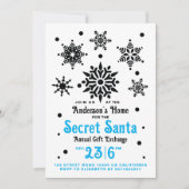 ヴィンテージ白黒ブルークリスマスサンタスノーフレーク 招待状 (正面)