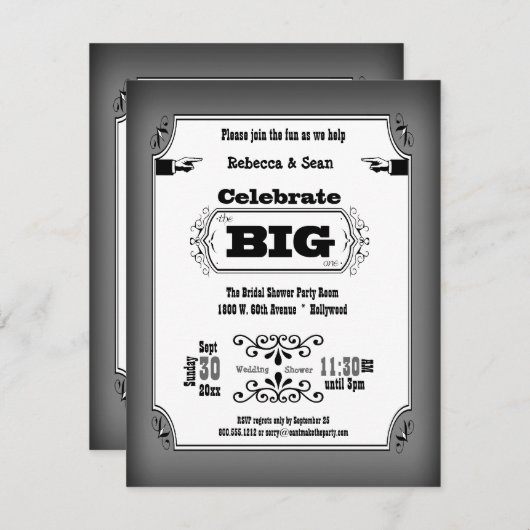 ヴィンテージ白黒プレイビルパーティの招待状 招待状 (正面/裏面)