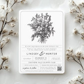 ヴィンテージ白黒ボタニカルフローラ結婚ズ 招待状