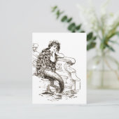 ヴィンテージ白黒マーメイドスケッチ ポストカード (スタンド正面)