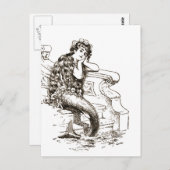 ヴィンテージ白黒マーメイドスケッチ ポストカード (正面/裏面)