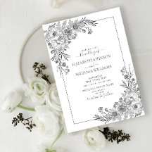 ヴィンテージ白黒モノクロフローラスクリプト