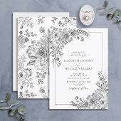 ヴィンテージ白黒モノクロフローラスクリプト 招待状