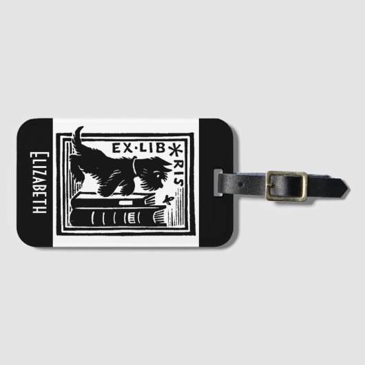 ヴィンテージ白黒モノグラムドッグ蔵書票 ラゲッジタグ (正面横)