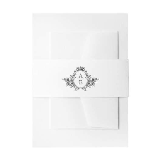 ヴィンテージ白黒モノグラム結婚クレスト 招待状ベリーバンド (正面例)