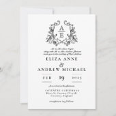 ヴィンテージ白黒モノグラム結婚クレスト 招待状 (正面)