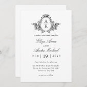 ヴィンテージ白黒モノグラム結婚ズ 招待状 (正面/裏面)