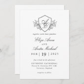 ヴィンテージ白黒モノグラム結婚ズ 招待状 (正面/裏面)