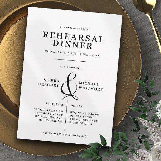 ヴィンテージ白黒リハーサルクラシックディナー 招待状