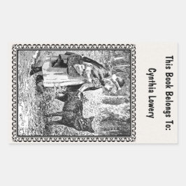 ヴィンテージ白黒レッドライディングフードウルフのフレーム 長方形シール