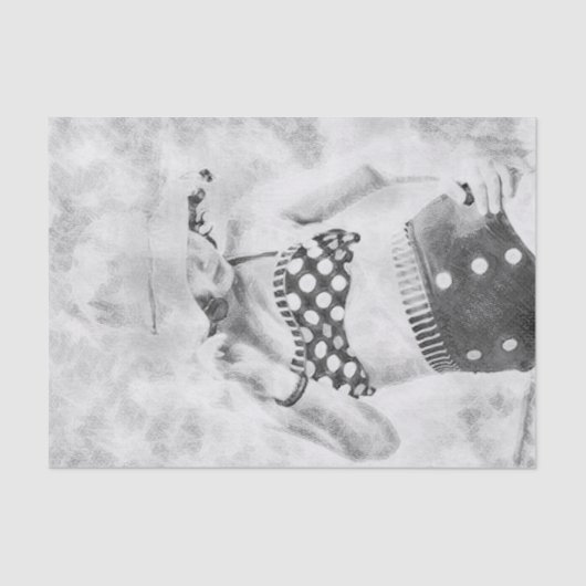 ヴィンテージ白黒レトロガール水玉模様ビキニ 薄葉紙 (正面)