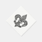 ヴィンテージ白黒レースのよう（紋章の）フラ・ダ・リ スタンダードカクテルナプキン (角)