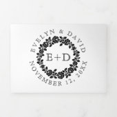 ヴィンテージ白黒ローズリース結婚ズ 三つ折り招待状 (カバー)