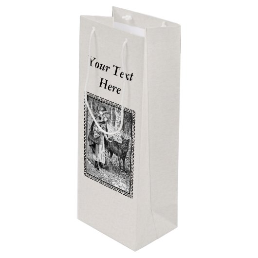 ヴィンテージ白黒乗用フード枠スケッチ ワインギフトバッグ (正面アングル)