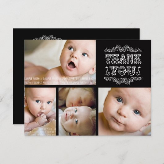 ヴィンテージ白黒写真ベビーありがとうポストカード 案内ポストカード (正面/裏面)