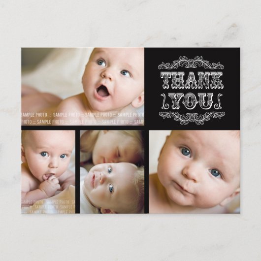 ヴィンテージ白黒写真ベビーありがとうポストカード 案内ポストカード (正面)