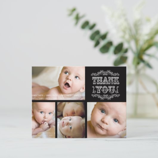 ヴィンテージ白黒写真ベビーありがとうポストカード 案内ポストカード (スタンド正面)
