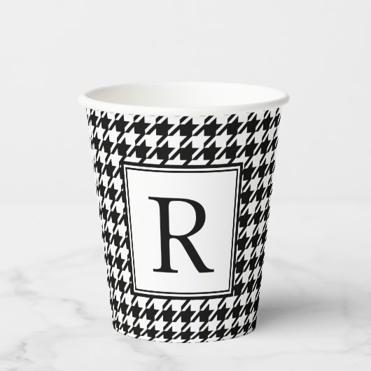 ヴィンテージ白黒千鳥格子のモノグラム 紙コップ (正面)