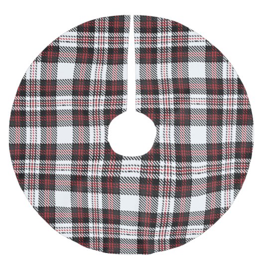 ヴィンテージ白黒及び赤素朴タータンチェック格子板 ブラッシュドポリエステルツリースカート (正面)