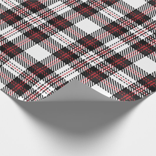 ヴィンテージ白黒及び赤素朴タータンチェック格子板 ラッピングペーパー (角)