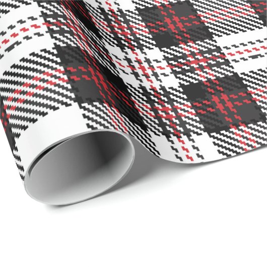ヴィンテージ白黒及び赤素朴タータンチェック格子板 ラッピングペーパー (ロールコーナー)