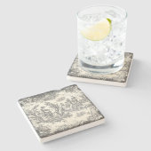 ヴィンテージ白黒女性トワール・ド・ジュイ印刷 ストーンコースター (横)