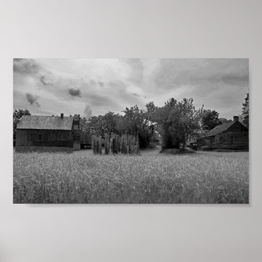 ヴィンテージ白黒小麦農場の写真 ポスター (正面)