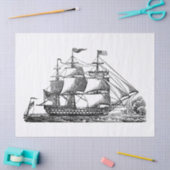 ヴィンテージ白黒帆船パーティー組織 薄葉紙 (クラフト)