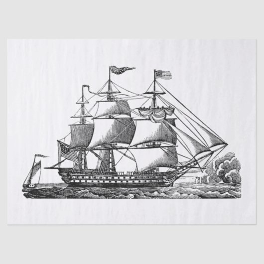 ヴィンテージ白黒帆船パーティー組織 薄葉紙 (正面)