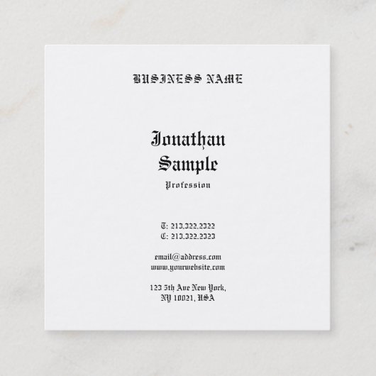 ヴィンテージ白黒懐かしいテンプレートプロフェッショナル スクエア名刺 (裏面)