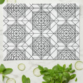 ヴィンテージ白黒抽象芸術線形パターン キッチンタオル (折り畳み)