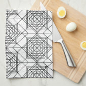 ヴィンテージ白黒抽象芸術線形パターン キッチンタオル (四つ折り)