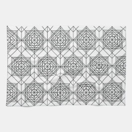 ヴィンテージ白黒抽象芸術線形パターン キッチンタオル