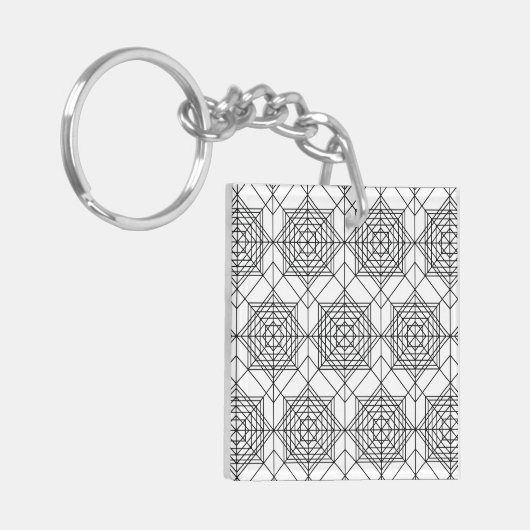 ヴィンテージ白黒抽象芸術線形パターン キーホルダー (正面左)