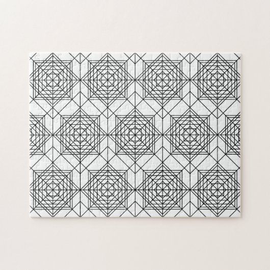 ヴィンテージ白黒抽象芸術線形パターン ジグソーパズル (横)