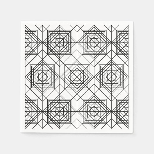 ヴィンテージ白黒抽象芸術線形パターン スタンダードカクテルナプキン (正面)