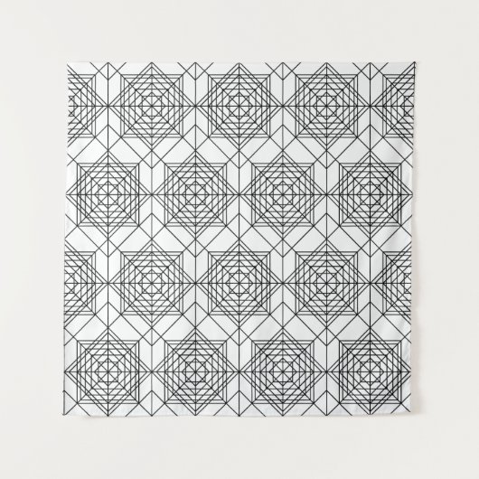 ヴィンテージ白黒抽象芸術線形パターン タペストリー (正面)