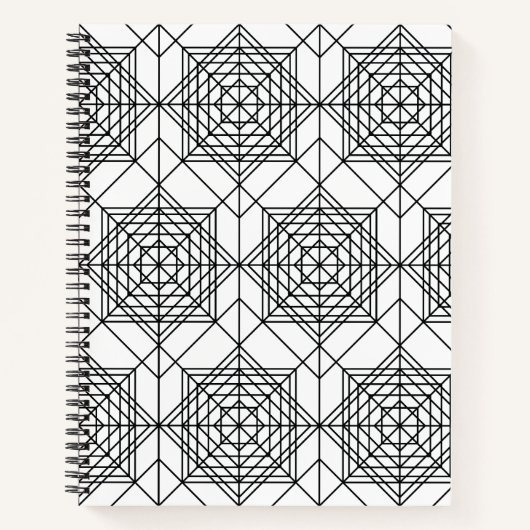 ヴィンテージ白黒抽象芸術線形パターン ノートブック (正面)