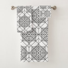 ヴィンテージ白黒抽象芸術線形パターン バスタオルセット