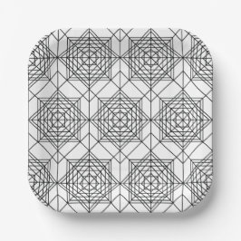 ヴィンテージ白黒抽象芸術線形パターン ペーパープレート