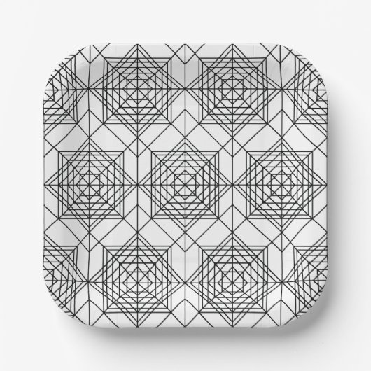 ヴィンテージ白黒抽象芸術線形パターン ペーパープレート (正面)