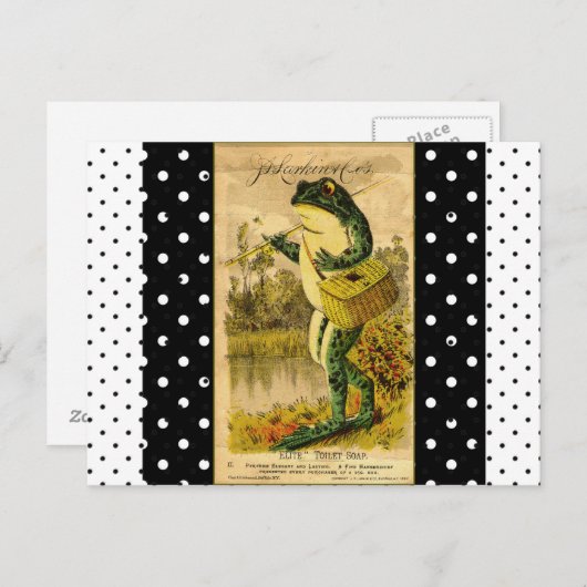 ヴィンテージ白黒水玉模様カエルのポストカード ポストカード (正面/裏面)