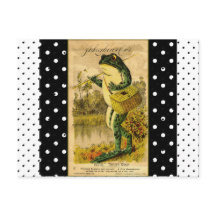 ヴィンテージ白黒水玉模様カエルのポストカード