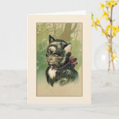 ヴィンテージ白黒猫のポートレートのメッセージカード カード (黄色い花)