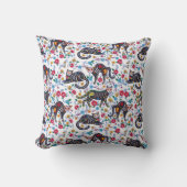 ヴィンテージ白黒猫ハロウィンゴシックフローラ クッション (正面)