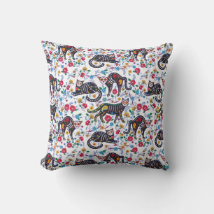 ヴィンテージ白黒猫ハロウィンゴシックフローラ クッション