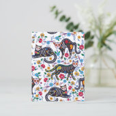 ヴィンテージ白黒猫ハロウィンゴシックフローラ シーズンポストカード (スタンド正面)