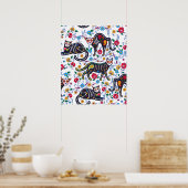 ヴィンテージ白黒猫ハロウィンゴシックフローラ ポスター (キッチン)