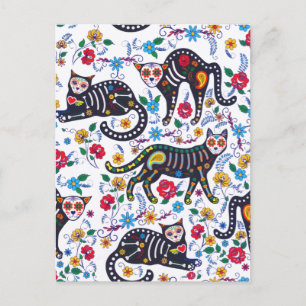 ヴィンテージ白黒猫ハロウィンゴシックフローラ ポストカード