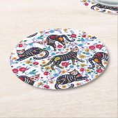 ヴィンテージ白黒猫ハロウィンゴシックフローラ ラウンドペーパーコースター (アングル)